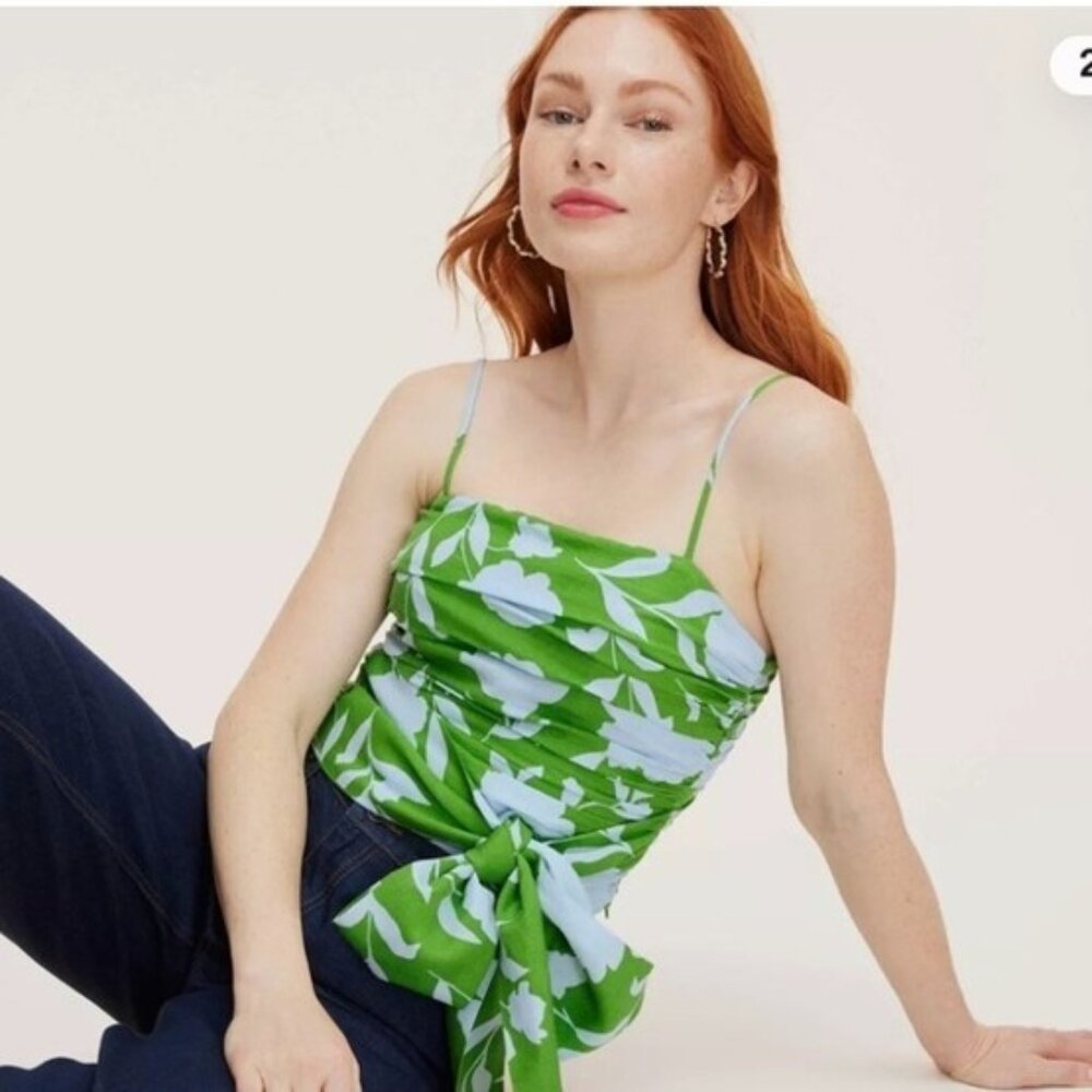 Kate Spade green runched bow waist top, S, NWT